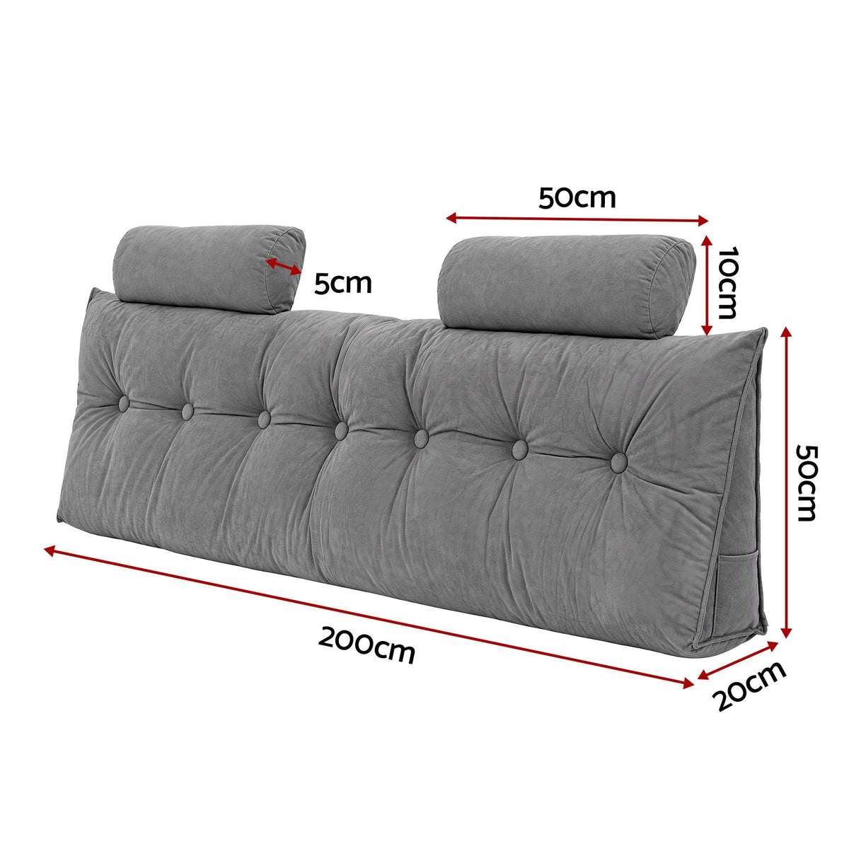 King Size Triangular Wedge Headboard Pillow with 2 Cushions - Grey - Furniture > Bedroom > Headboards - Rivercity House & Home Co. (ABN 18 642 972 209) - Affordable Modern Furniture Australia