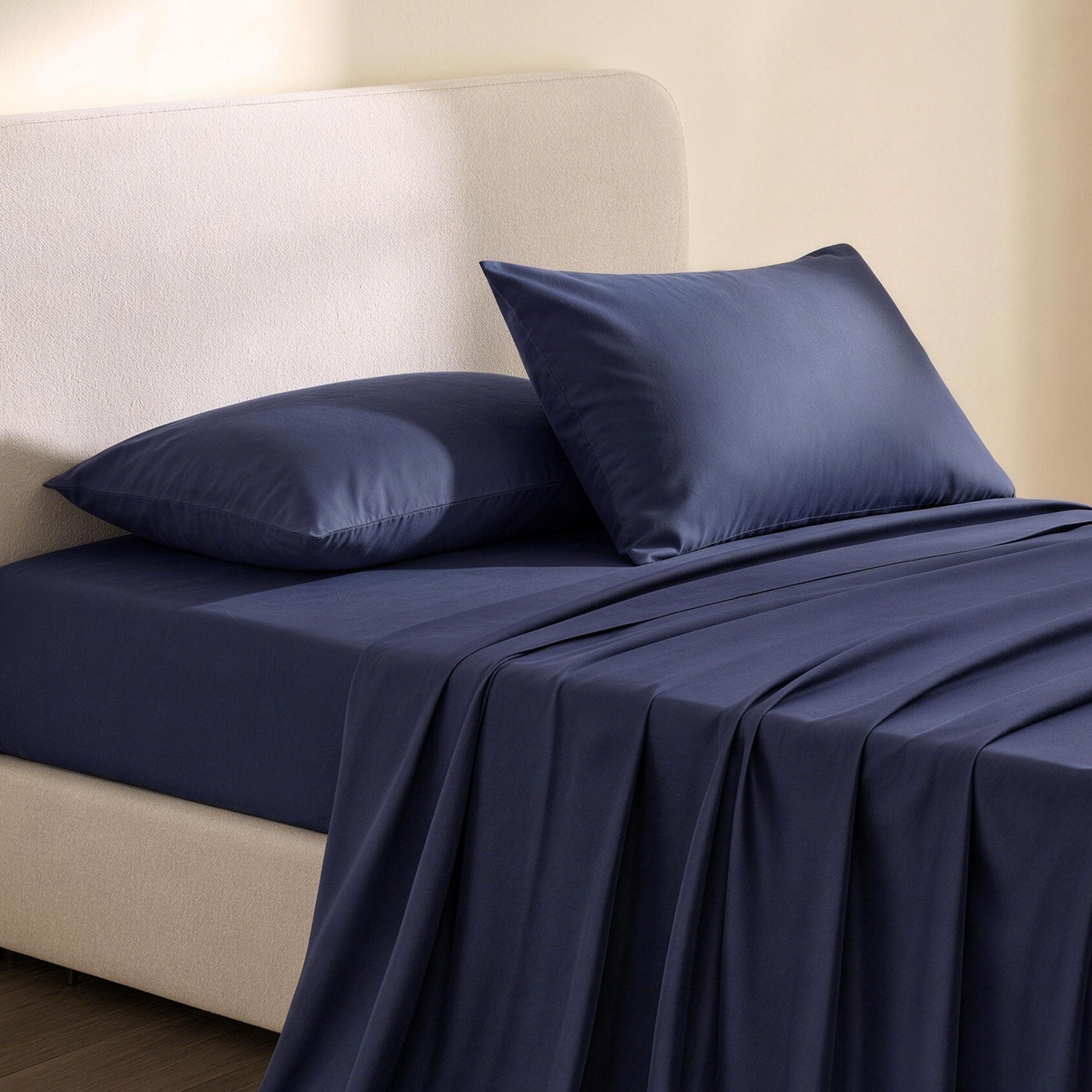 Kingsingle 500TC Cotton 4Pcs Sheet Set with 40cm Extra Deep Pocket for Thick Mattresses Sateen Weave for Sweaty Nights Navy Blue - Home & Garden > Bedding > Bed Sheets - Rivercity House & Home Co. (ABN 18 642 972 209) - Affordable Modern Furniture Australia