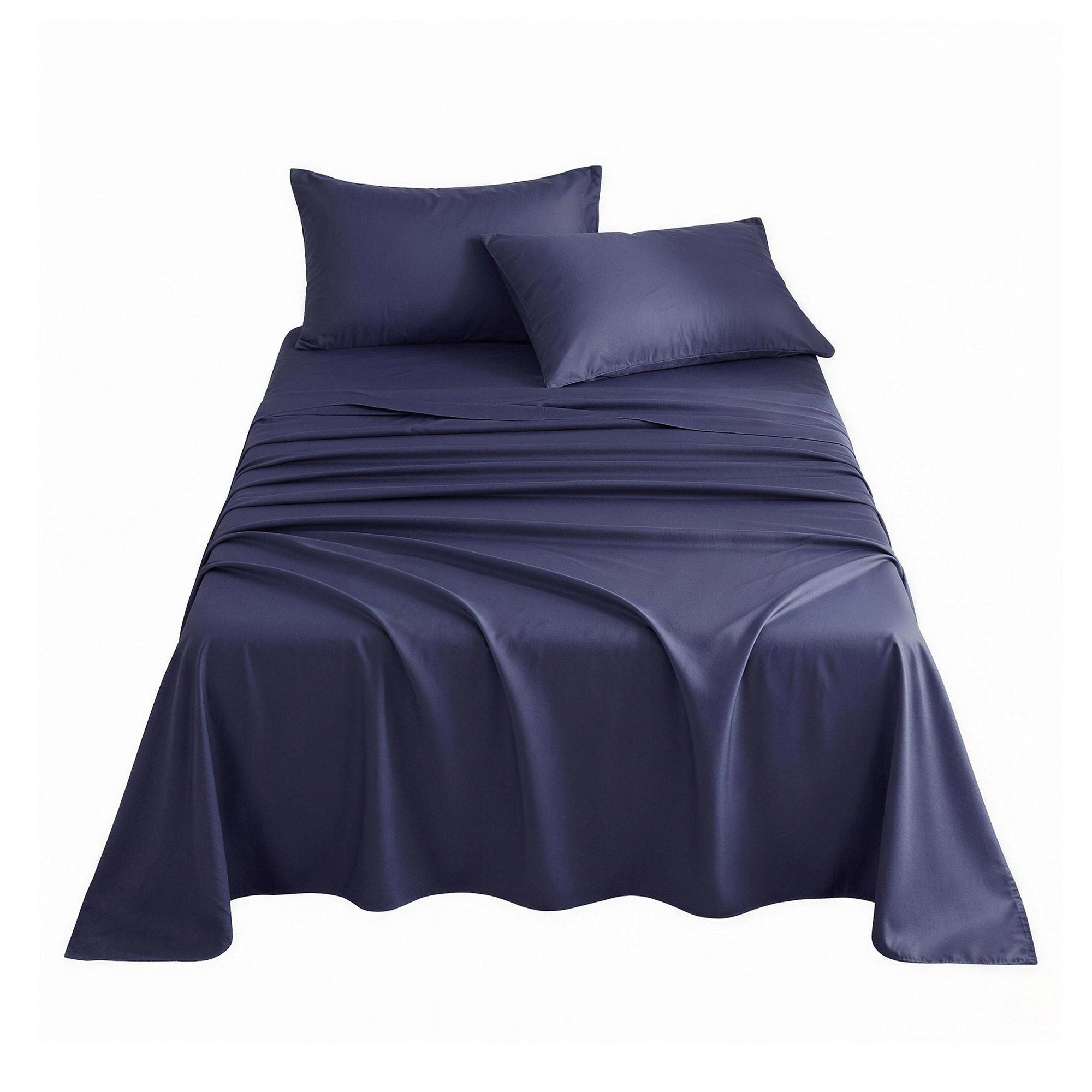 Kingsingle 500TC Cotton 4Pcs Sheet Set with 40cm Extra Deep Pocket for Thick Mattresses Sateen Weave for Sweaty Nights Navy Blue - Home & Garden > Bedding > Bed Sheets - Rivercity House & Home Co. (ABN 18 642 972 209) - Affordable Modern Furniture Australia