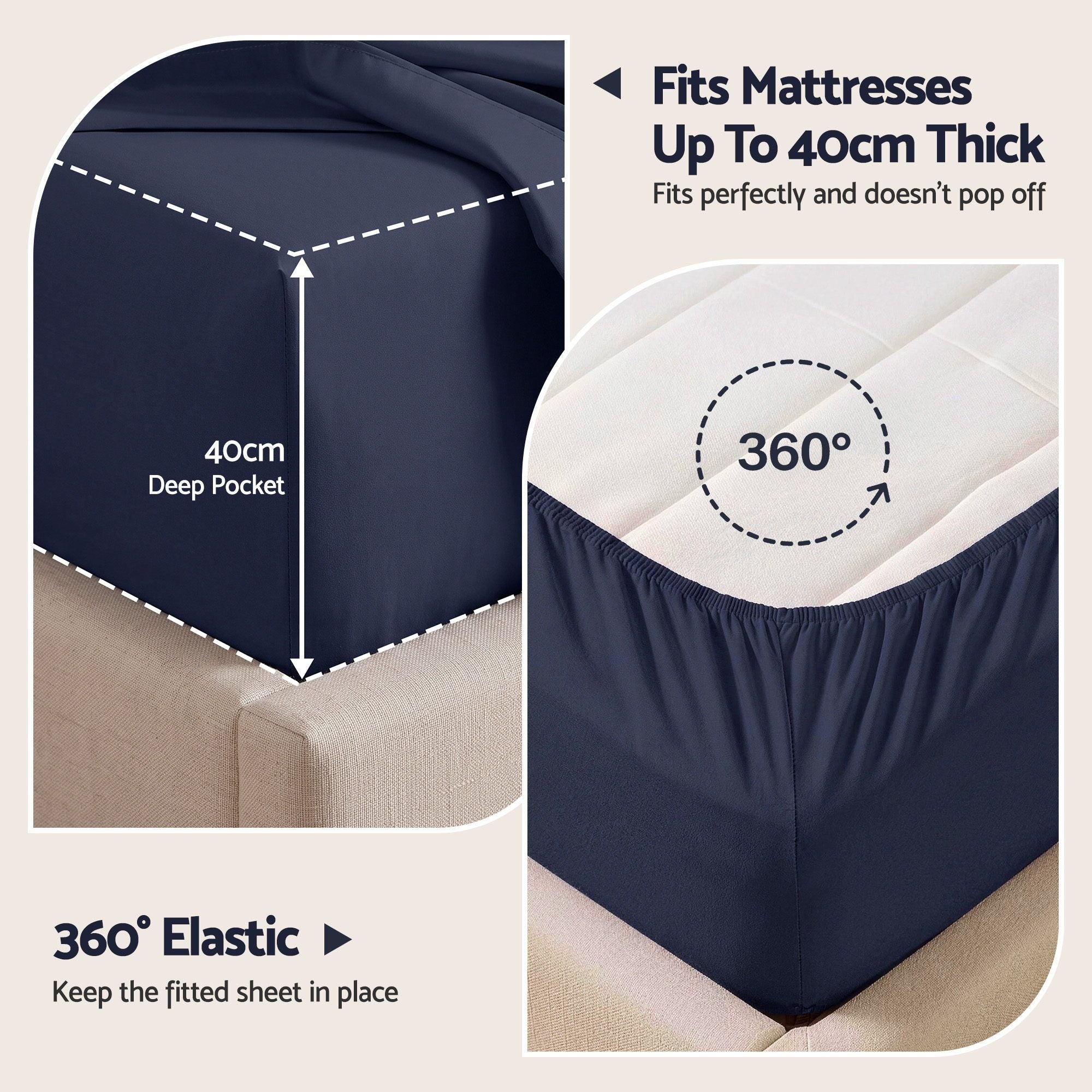 Kingsingle 500TC Cotton 4Pcs Sheet Set with 40cm Extra Deep Pocket for Thick Mattresses Sateen Weave for Sweaty Nights Navy Blue - Home & Garden > Bedding > Bed Sheets - Rivercity House & Home Co. (ABN 18 642 972 209) - Affordable Modern Furniture Australia