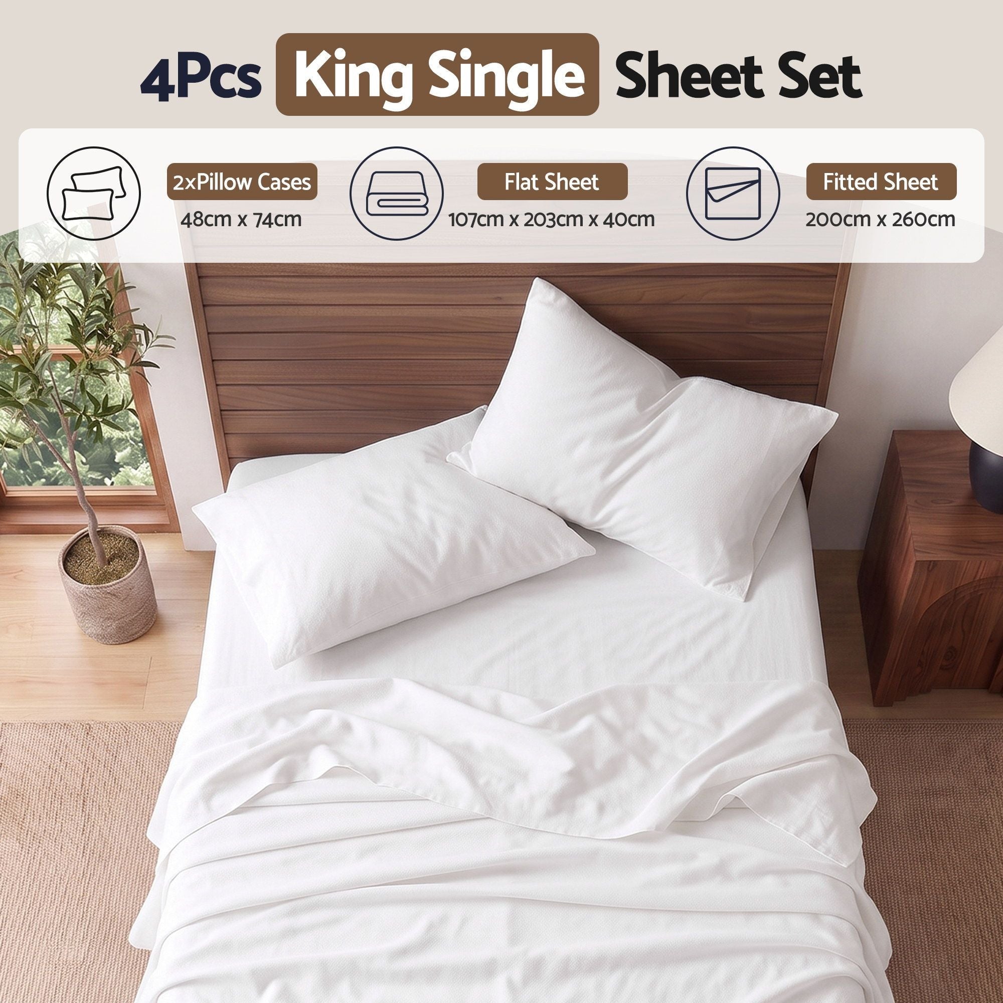 Kingsingle 500TC Cotton 4Pcs Sheet Set with 40cm Extra Deep Pocket for Thick Mattresses Sateen Weave for Sweaty Nights White - Home & Garden > Bedding > Bed Sheets - Rivercity House & Home Co. (ABN 18 642 972 209) - Affordable Modern Furniture Australia