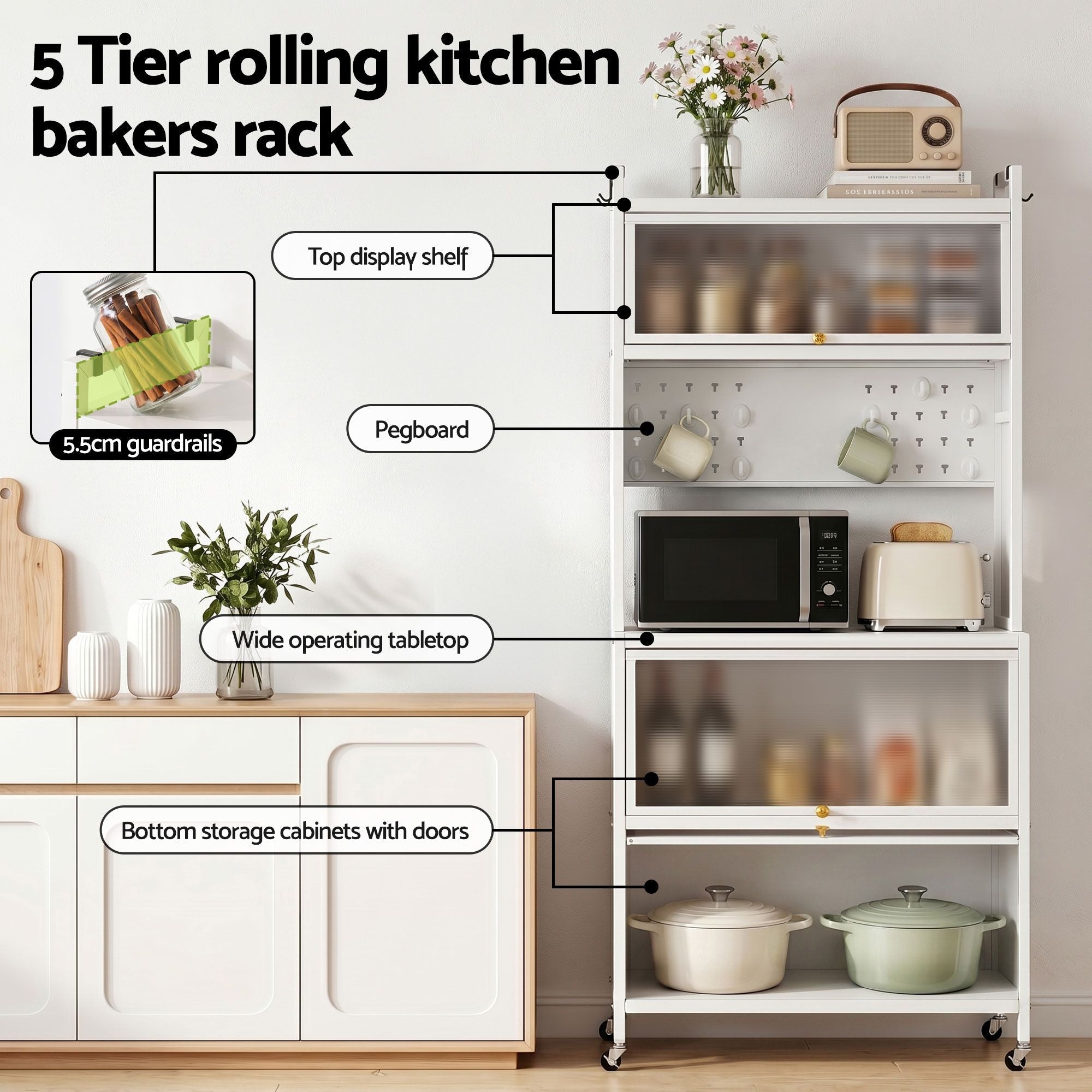 Kitchen Cabinet Storage Shelves Pegboard Cupboard Sideboard 80CMX164CM - Home & Garden > Kitchenware > Kitchen Utensils - Rivercity House & Home Co. (ABN 18 642 972 209) - Affordable Modern Furniture Australia