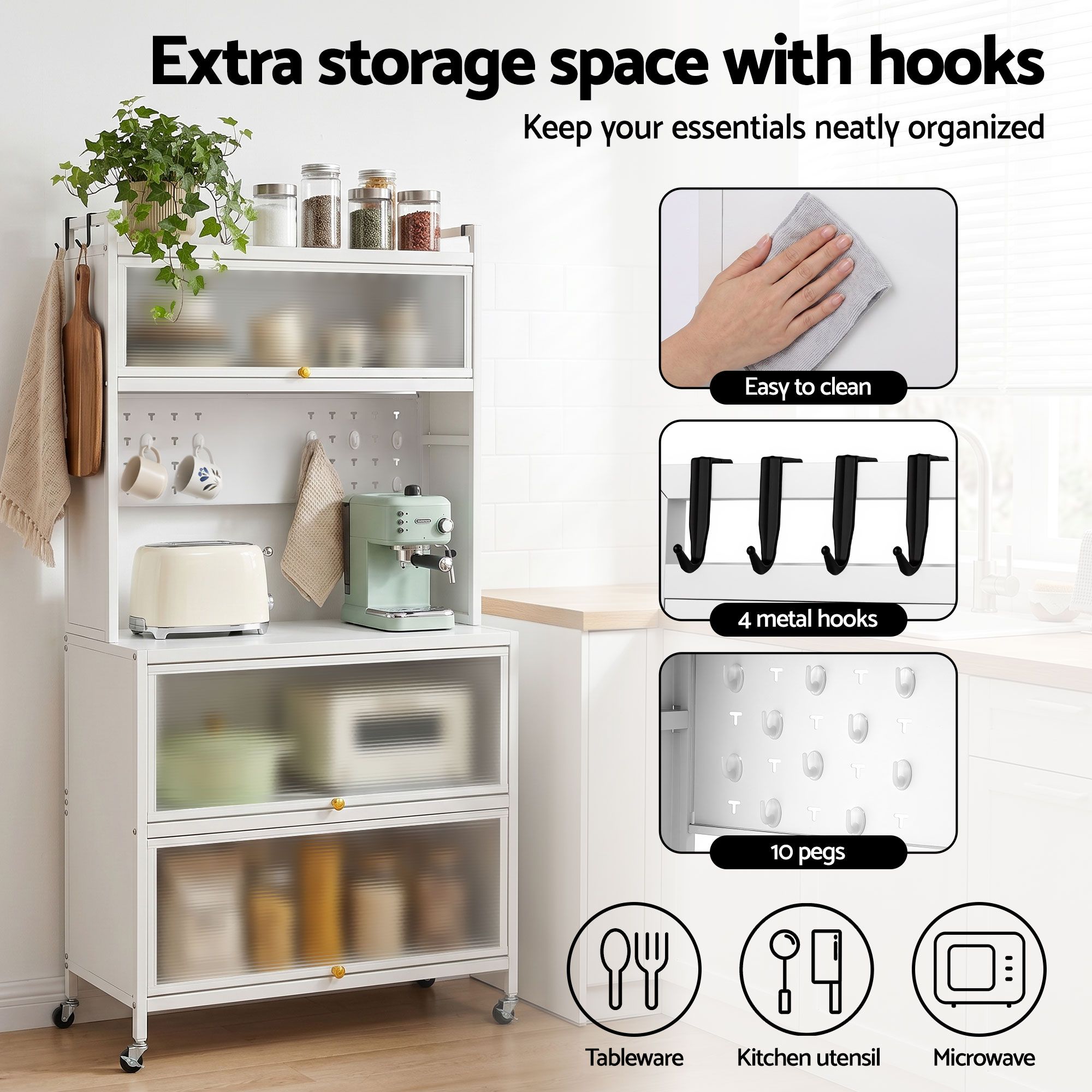 Kitchen Cabinet Storage Shelves Pegboard Cupboard Sideboard 80CMX164CM - Home & Garden > Kitchenware > Kitchen Utensils - Rivercity House & Home Co. (ABN 18 642 972 209) - Affordable Modern Furniture Australia
