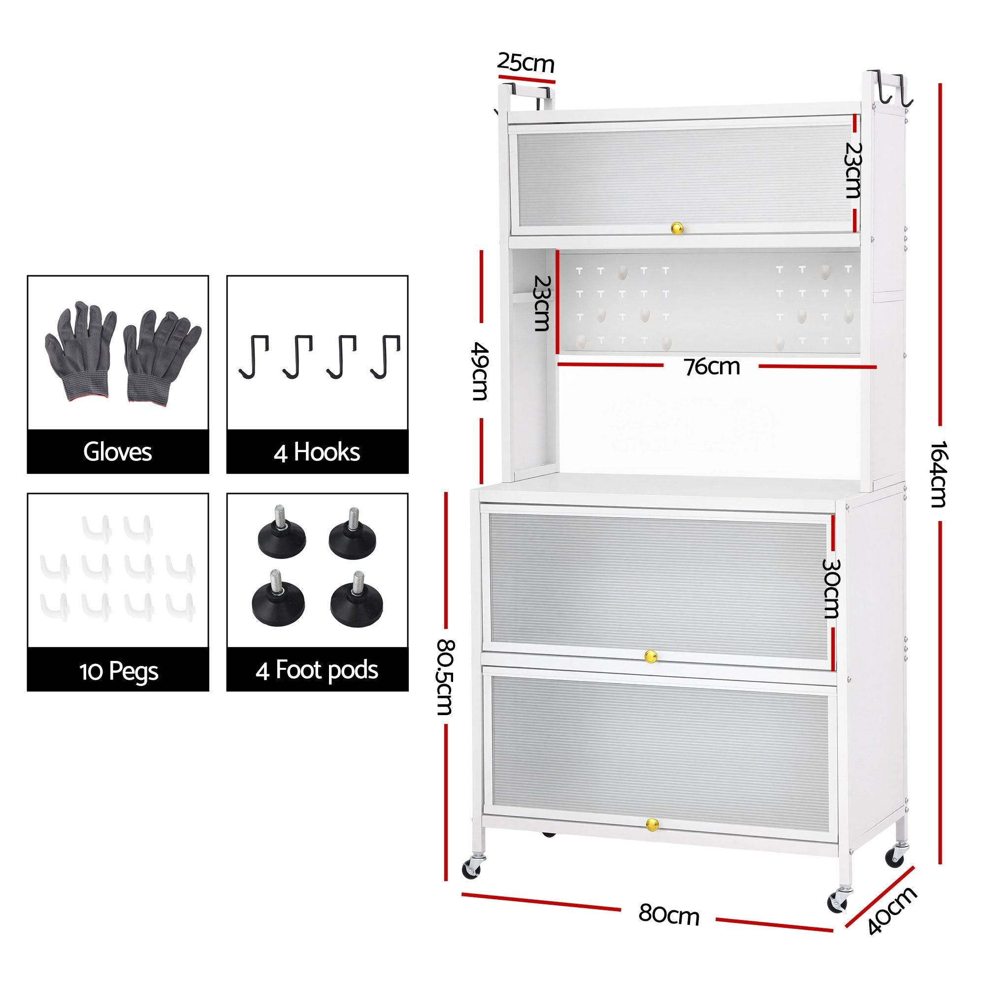 Kitchen Cabinet Storage Shelves Pegboard Cupboard Sideboard 80CMX164CM - Home & Garden > Kitchenware > Kitchen Utensils - Rivercity House & Home Co. (ABN 18 642 972 209) - Affordable Modern Furniture Australia