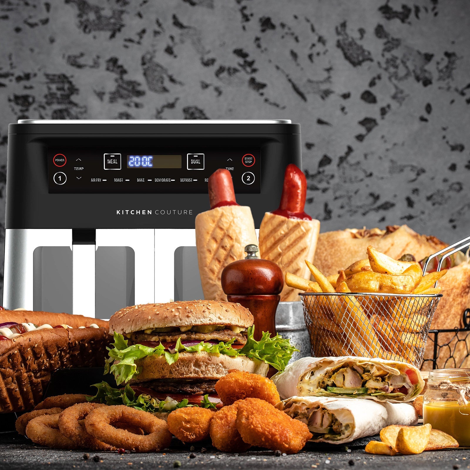 Kitchen Couture Dual View 2 x 5 Litre (10 Litre) Air Fryer Stainless Steel - Appliances > Kitchen Appliances > Air Fryers - Rivercity House & Home Co. (ABN 18 642 972 209) - Affordable Modern Furniture Australia