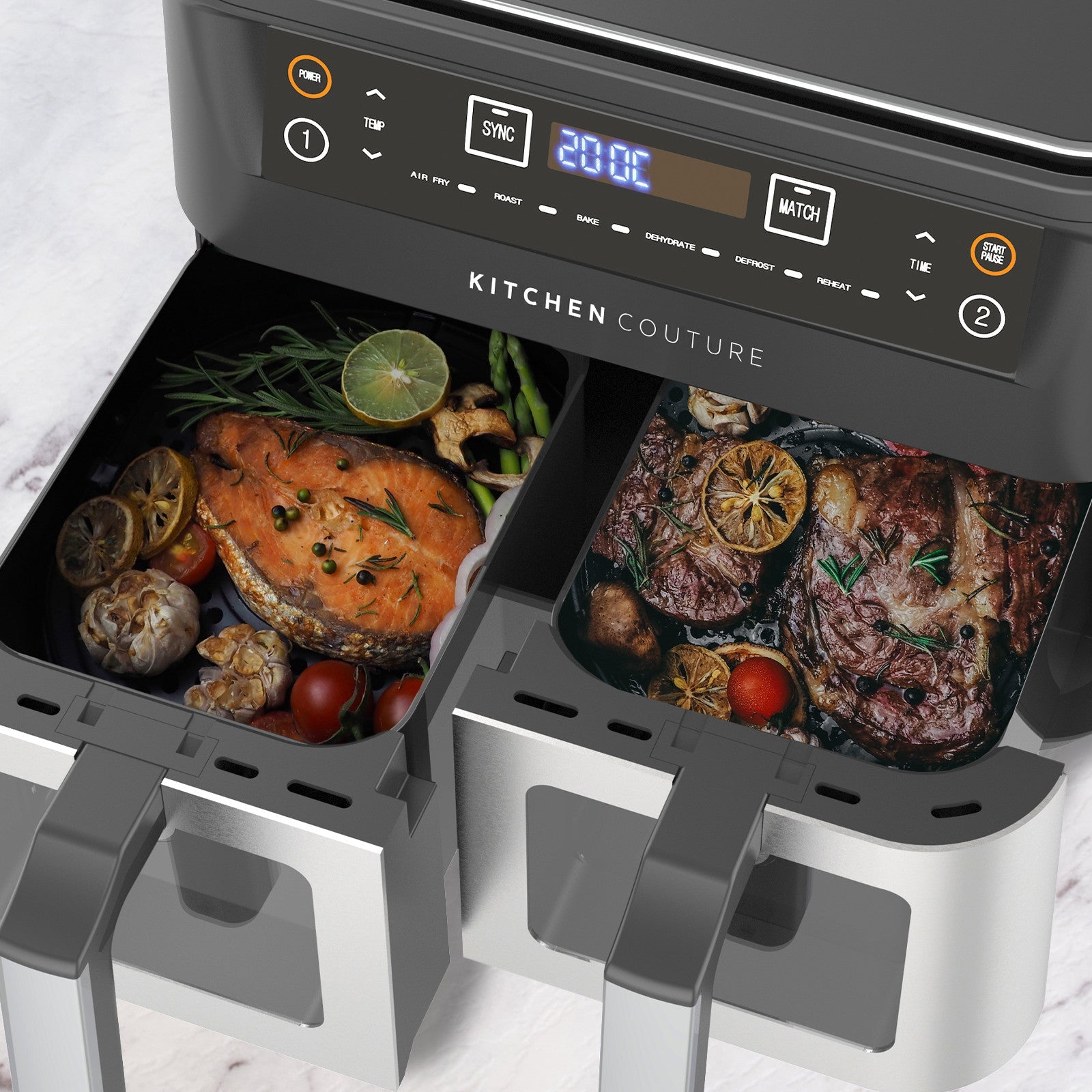 Kitchen Couture Dual View 2 x 5 Litre (10 Litre) Air Fryer Stainless Steel - Appliances > Kitchen Appliances > Air Fryers - Rivercity House & Home Co. (ABN 18 642 972 209) - Affordable Modern Furniture Australia