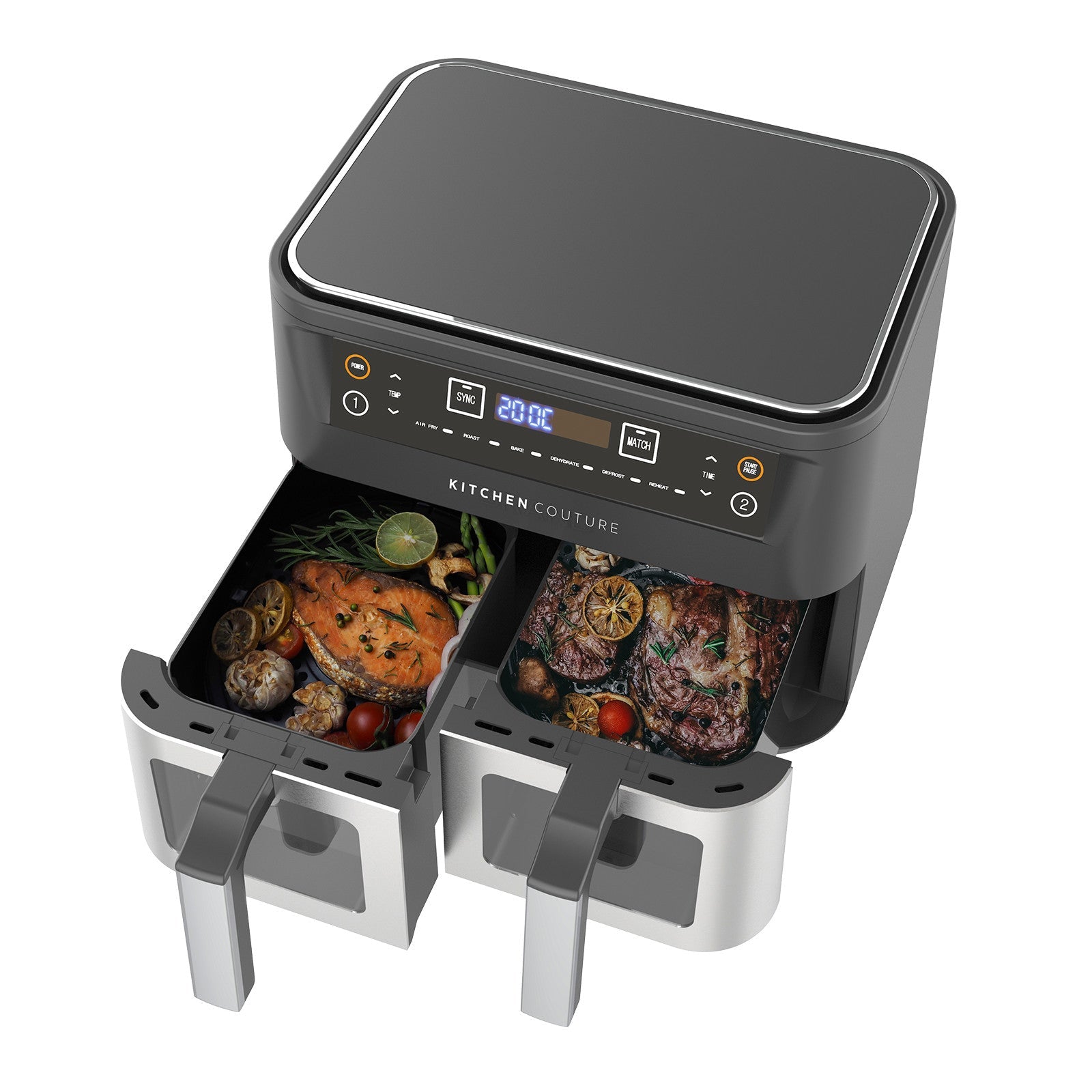 Kitchen Couture Dual View 2 x 5 Litre (10 Litre) Air Fryer Stainless Steel - Appliances > Kitchen Appliances > Air Fryers - Rivercity House & Home Co. (ABN 18 642 972 209) - Affordable Modern Furniture Australia