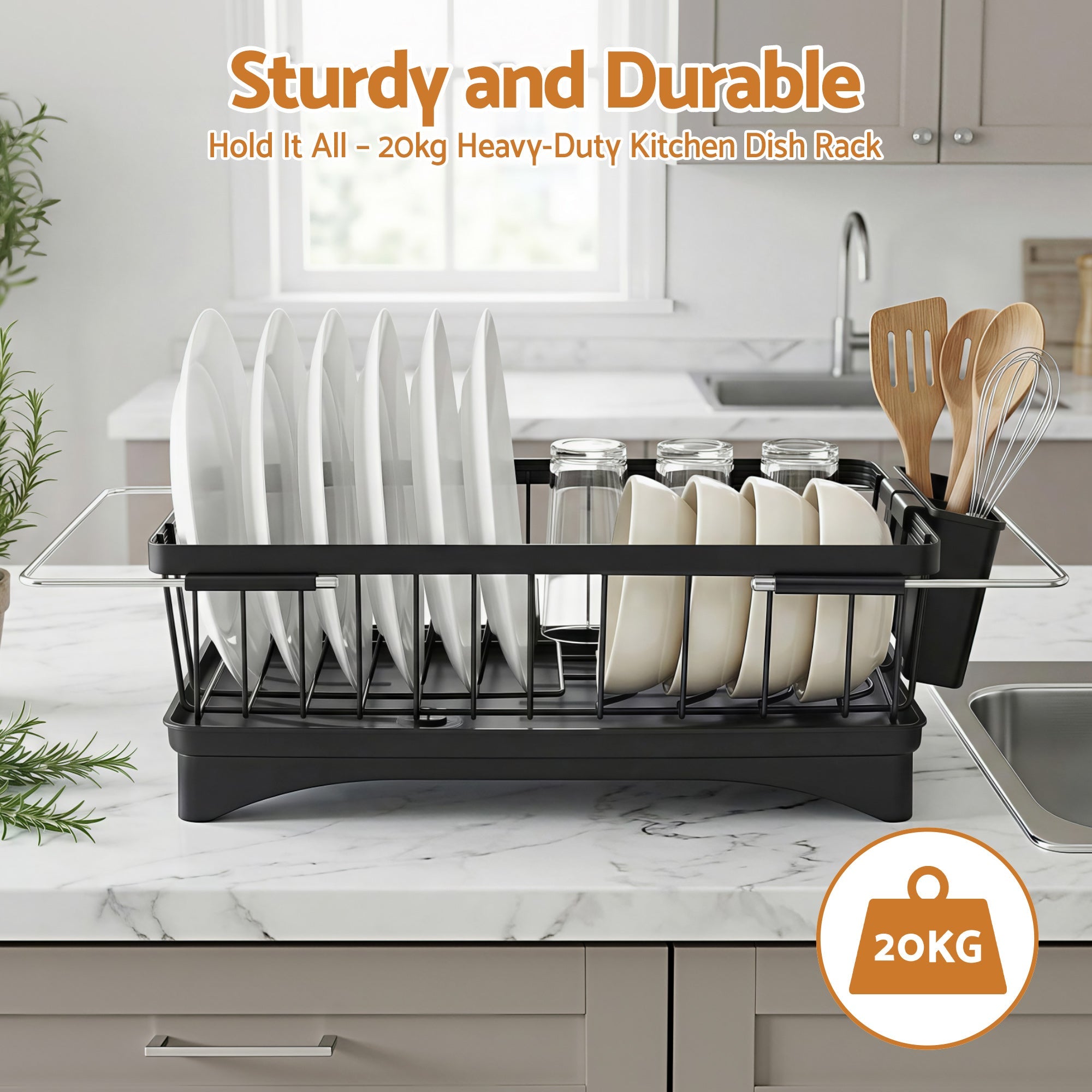 Kitchen Dish Drying Rack and Sink Organiser Dish Drainer - Black - Home & Garden > Kitchenware > Dish Racks - Rivercity House & Home Co. (ABN 18 642 972 209) - Affordable Modern Furniture Australia
