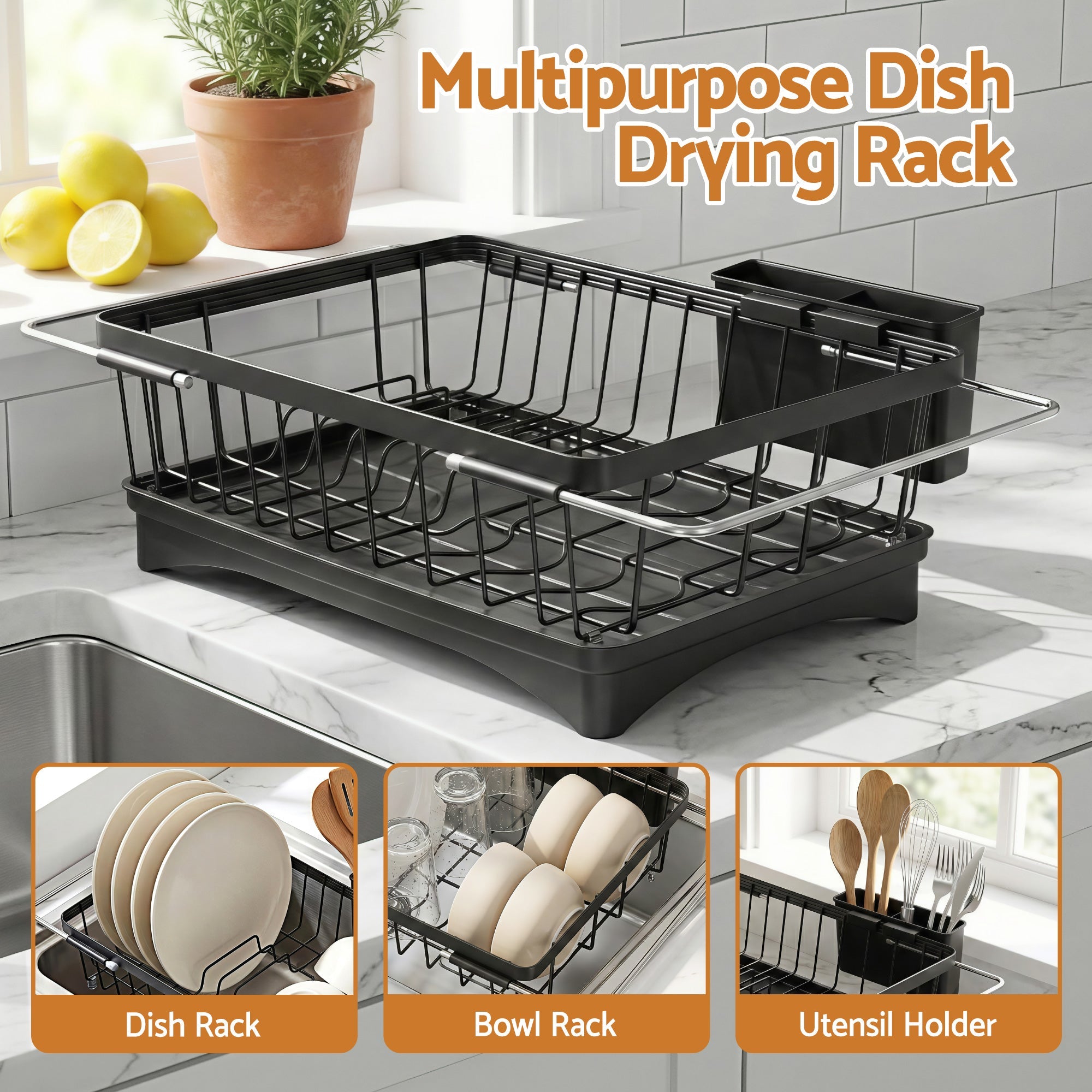 Kitchen Dish Drying Rack and Sink Organiser Dish Drainer - Black - Home & Garden > Kitchenware > Dish Racks - Rivercity House & Home Co. (ABN 18 642 972 209) - Affordable Modern Furniture Australia