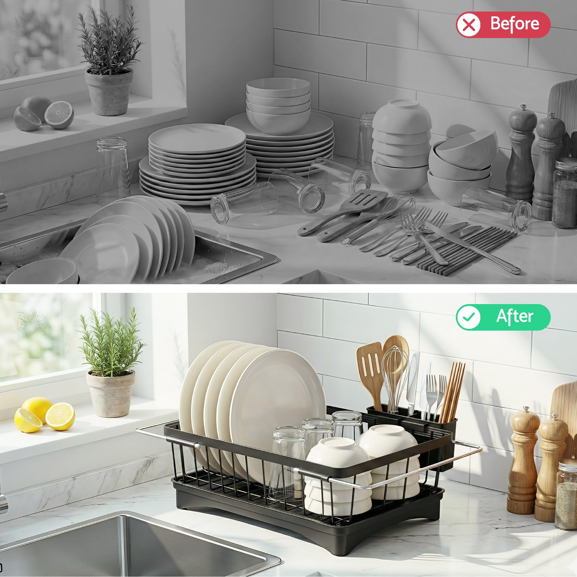 Kitchen Dish Drying Rack and Sink Organiser Dish Drainer - Black - Home & Garden > Kitchenware > Dish Racks - Rivercity House & Home Co. (ABN 18 642 972 209) - Affordable Modern Furniture Australia