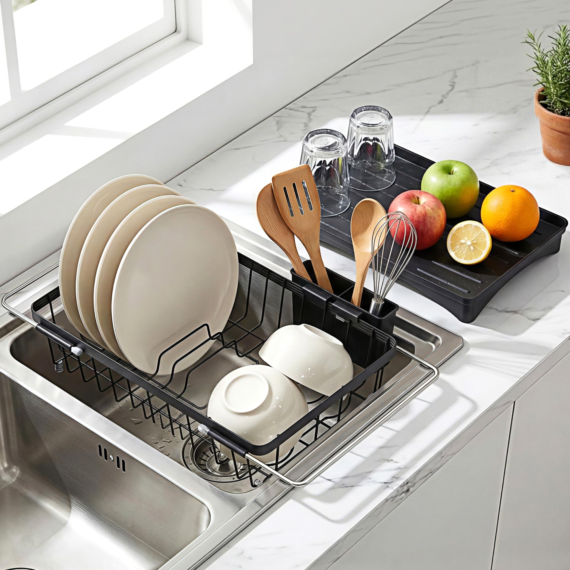 Kitchen Dish Drying Rack and Sink Organiser Dish Drainer - Black - Home & Garden > Kitchenware > Dish Racks - Rivercity House & Home Co. (ABN 18 642 972 209) - Affordable Modern Furniture Australia