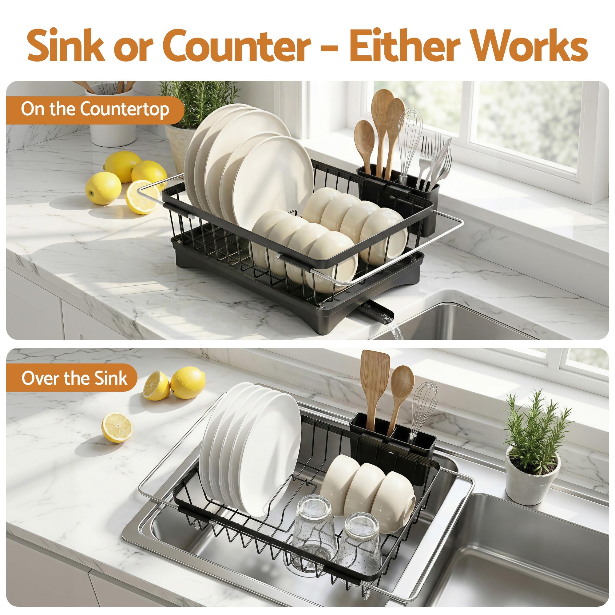 Kitchen Dish Drying Rack and Sink Organiser Dish Drainer - Black - Home & Garden > Kitchenware > Dish Racks - Rivercity House & Home Co. (ABN 18 642 972 209) - Affordable Modern Furniture Australia
