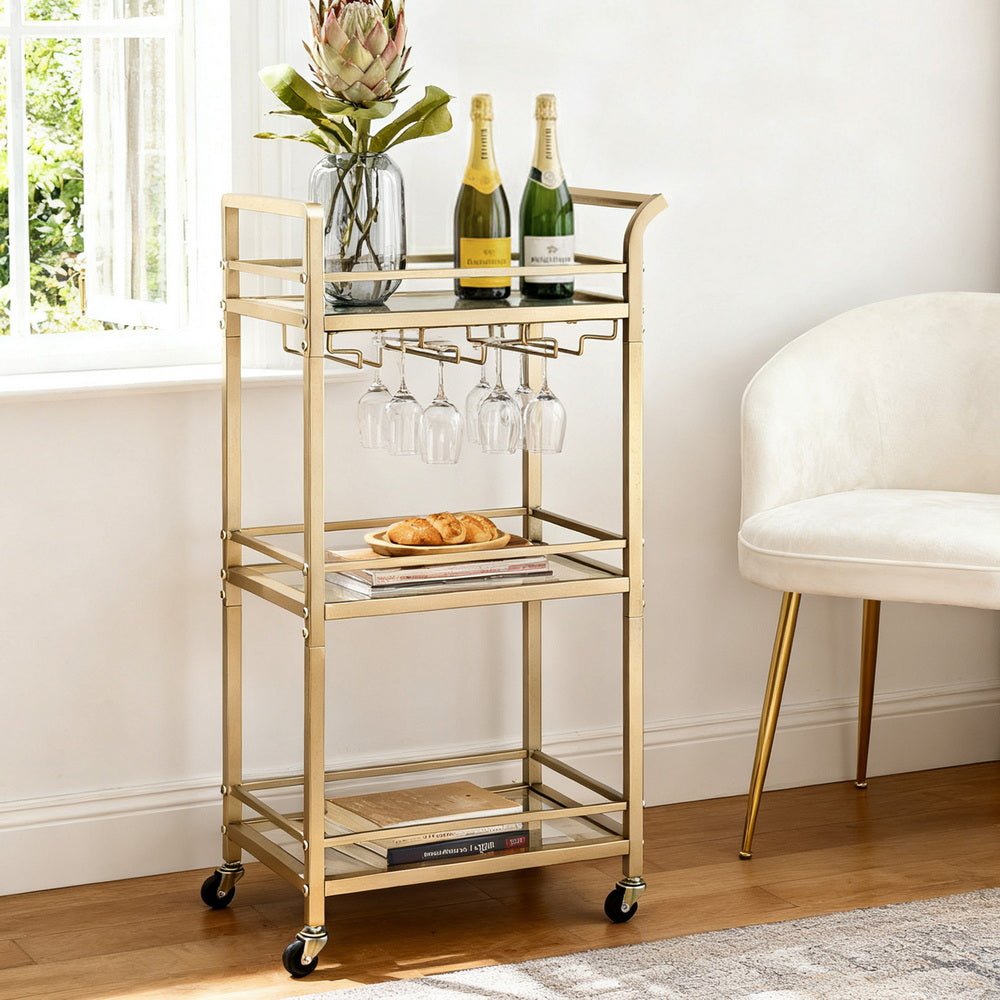 Kitchen Island Cart Trolley Rolling Serving Storage Wine Glass 43cm Gold - Furniture > Dining > Kitchen & Dining Trolleys - Rivercity House & Home Co. (ABN 18 642 972 209) - Affordable Modern Furniture Australia