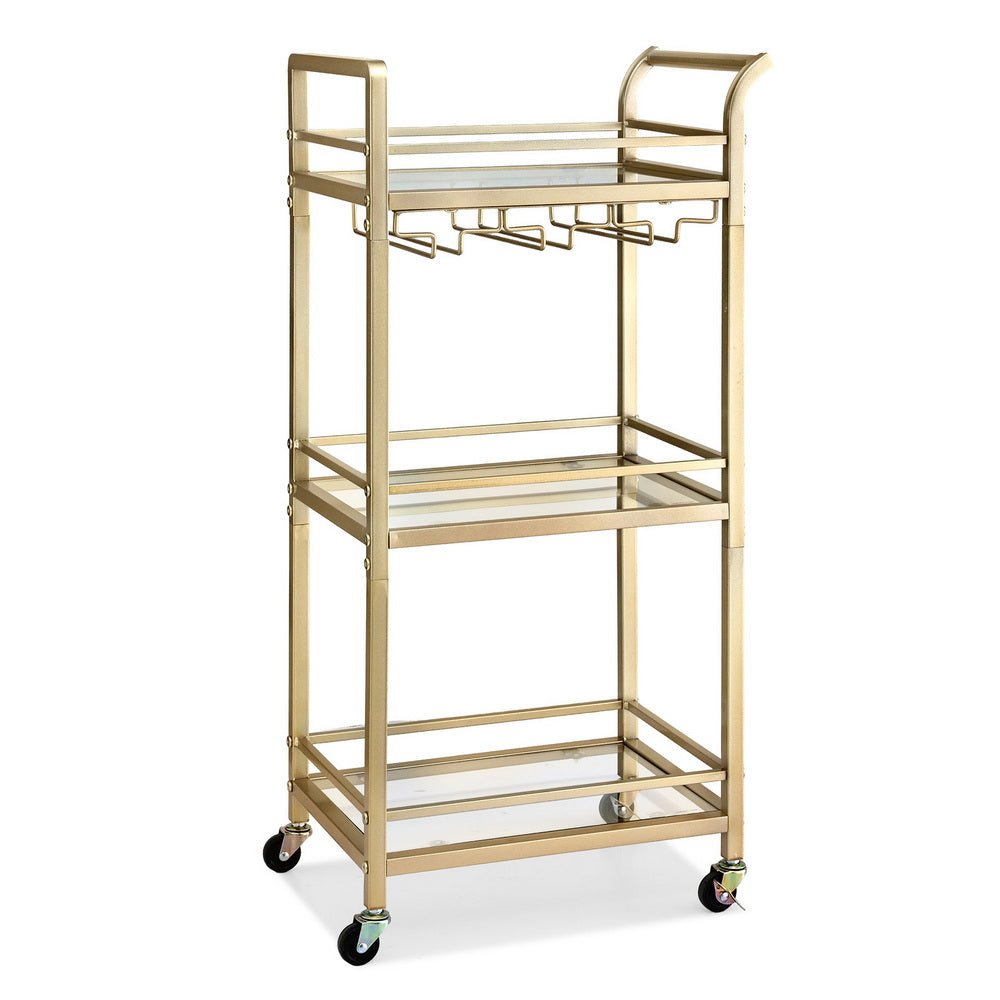 Kitchen Island Cart Trolley Rolling Serving Storage Wine Glass 43cm Gold - Furniture > Dining > Kitchen & Dining Trolleys - Rivercity House & Home Co. (ABN 18 642 972 209) - Affordable Modern Furniture Australia