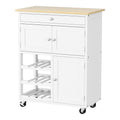 Kitchen Island Trolley with Drawer, Cupboard & Wine Rack on Casters - White Oak