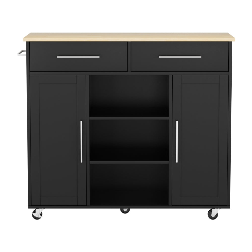 Kitchen Island Trolley Rolling Serving Cart Storage Drawer Cabinet 100cm Black - Tools > Tools Storage > Work Benches - Rivercity House & Home Co. (ABN 18 642 972 209) - Affordable Modern Furniture Australia