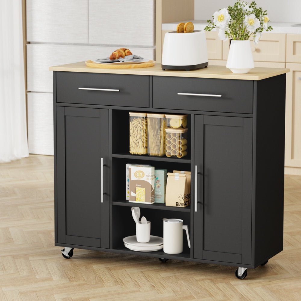 Kitchen Island Trolley Rolling Serving Cart Storage Drawer Cabinet 100cm Black - Tools > Tools Storage > Work Benches - Rivercity House & Home Co. (ABN 18 642 972 209) - Affordable Modern Furniture Australia