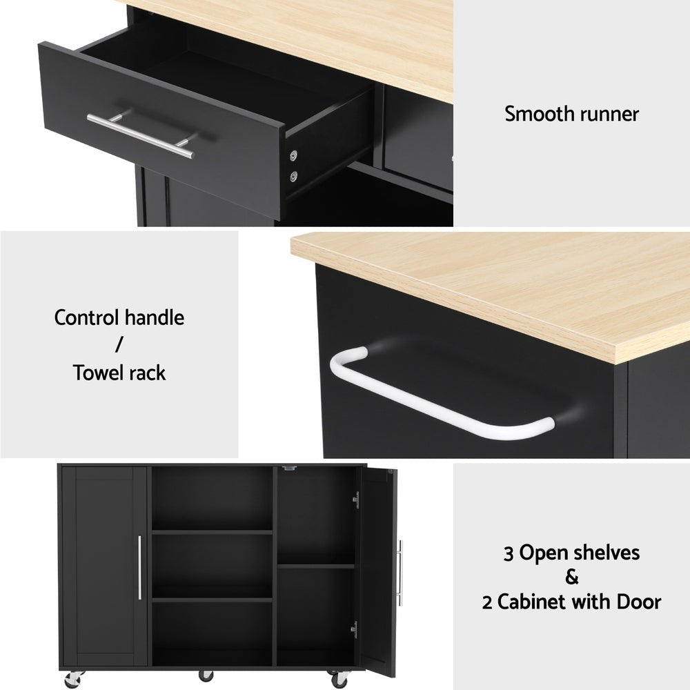 Kitchen Island Trolley Rolling Serving Cart Storage Drawer Cabinet 100cm Black - Tools > Tools Storage > Work Benches - Rivercity House & Home Co. (ABN 18 642 972 209) - Affordable Modern Furniture Australia
