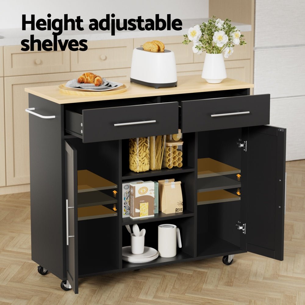 Kitchen Island Trolley Rolling Serving Cart Storage Drawer Cabinet 100cm Black - Tools > Tools Storage > Work Benches - Rivercity House & Home Co. (ABN 18 642 972 209) - Affordable Modern Furniture Australia