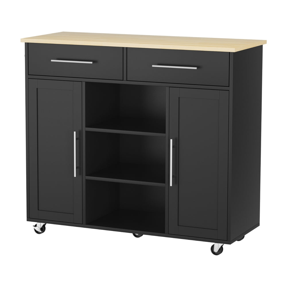 Kitchen Island Trolley Rolling Serving Cart Storage Drawer Cabinet 100cm Black - Tools > Tools Storage > Work Benches - Rivercity House & Home Co. (ABN 18 642 972 209) - Affordable Modern Furniture Australia