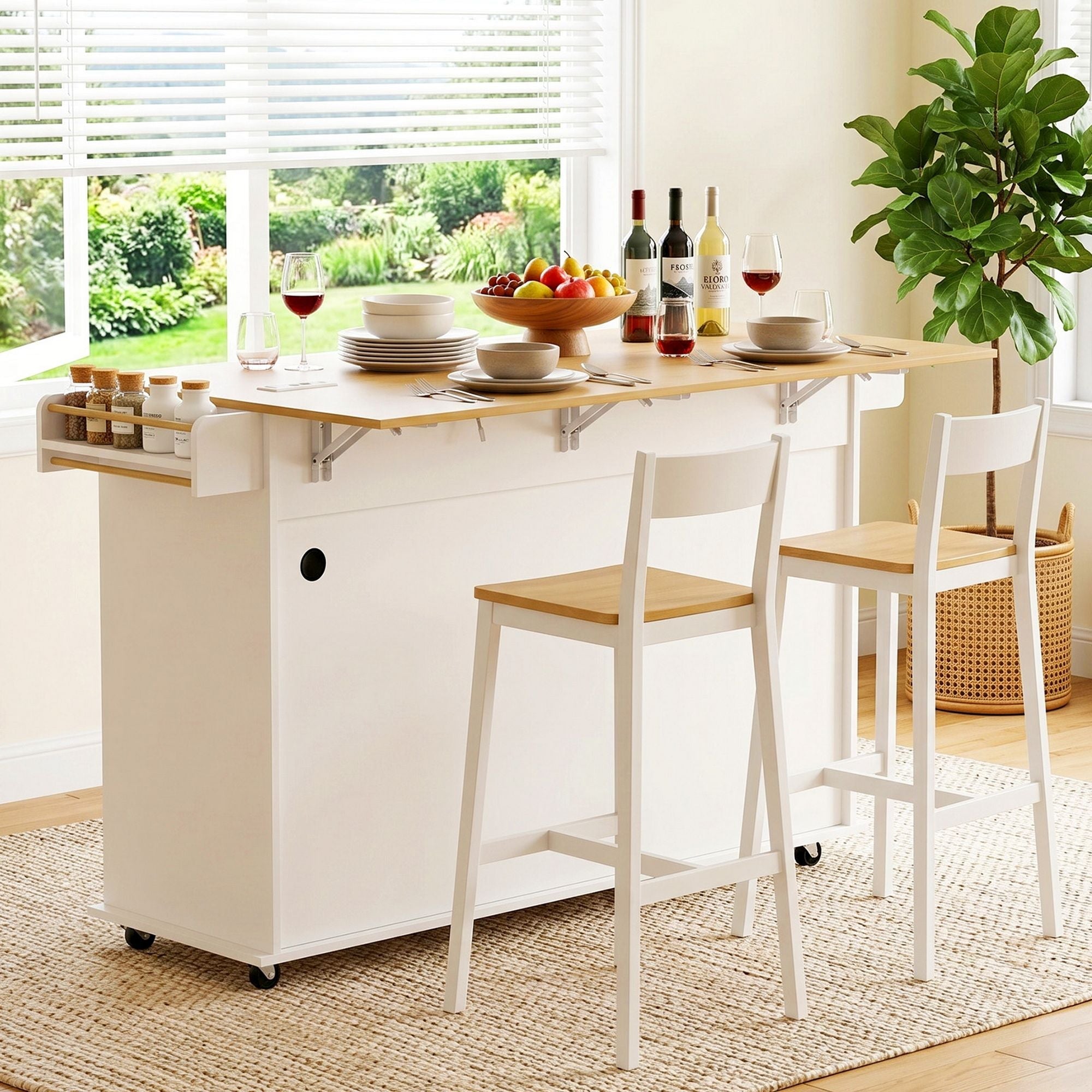 Kitchen Island Trolley Rolling Serving Cart Storage Drawer Cabinet 150cm White - Furniture > Dining > Kitchen & Dining Trolleys - Rivercity House & Home Co. (ABN 18 642 972 209) - Affordable Modern Furniture Australia