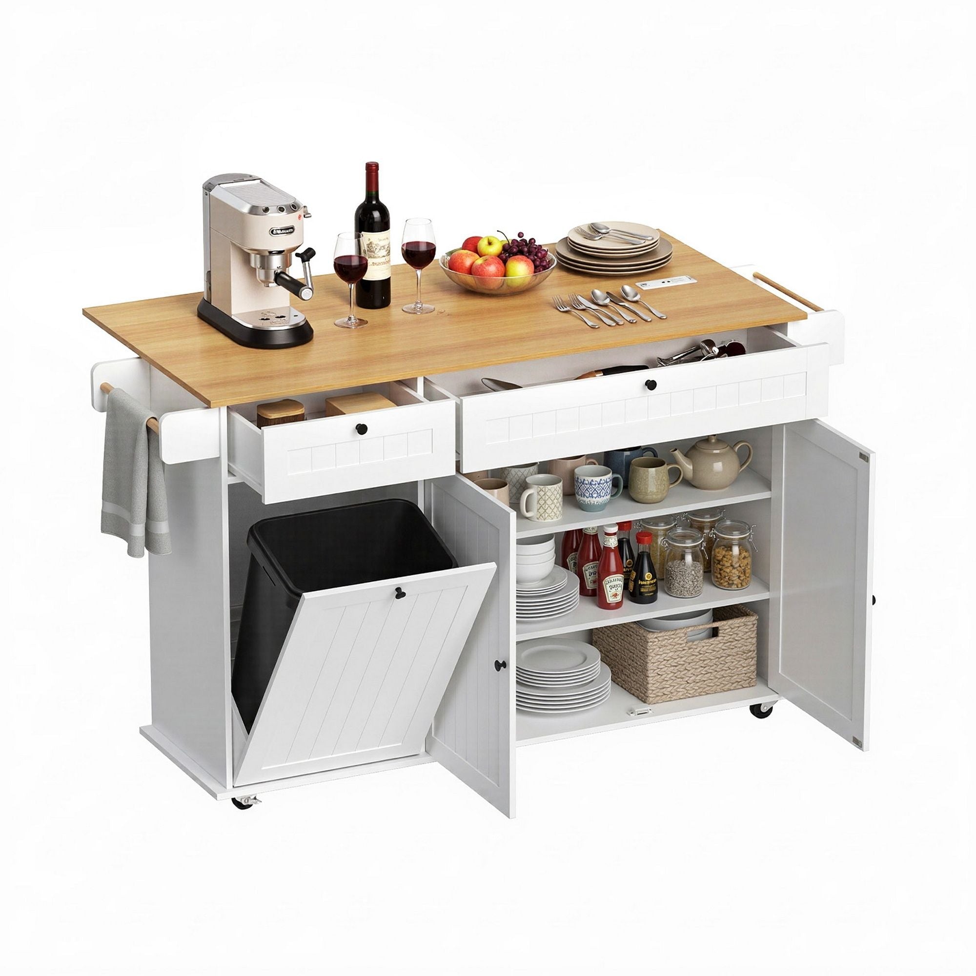 Kitchen Island Trolley Rolling Serving Cart Storage Drawer Cabinet 150cm White - Furniture > Dining > Kitchen & Dining Trolleys - Rivercity House & Home Co. (ABN 18 642 972 209) - Affordable Modern Furniture Australia