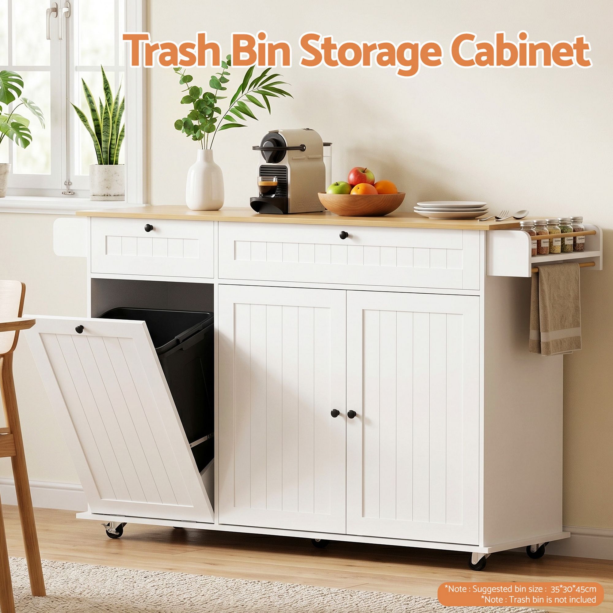 Kitchen Island Trolley Rolling Serving Cart Storage Drawer Cabinet 150cm White - Furniture > Dining > Kitchen & Dining Trolleys - Rivercity House & Home Co. (ABN 18 642 972 209) - Affordable Modern Furniture Australia