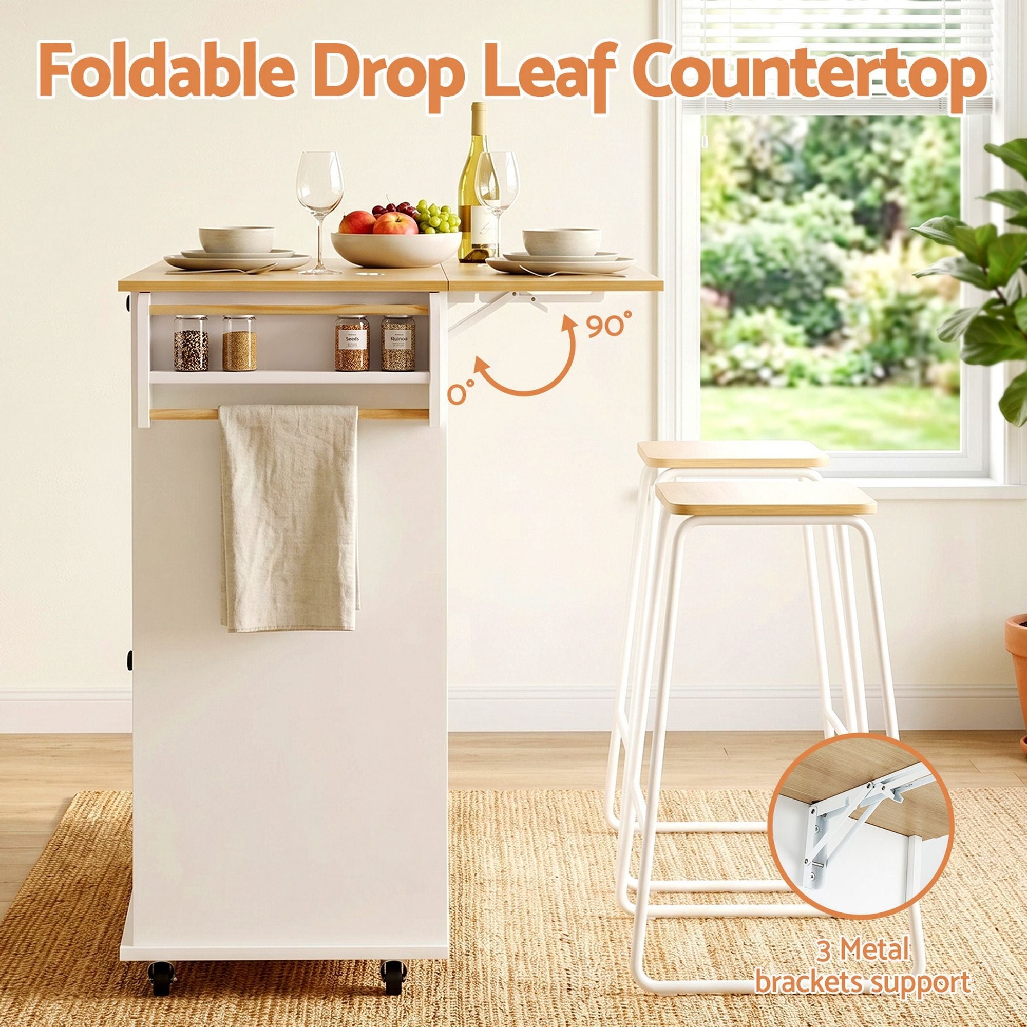 Kitchen Island Trolley Rolling Serving Cart Storage Drawer Cabinet 150cm White - Furniture > Dining > Kitchen & Dining Trolleys - Rivercity House & Home Co. (ABN 18 642 972 209) - Affordable Modern Furniture Australia