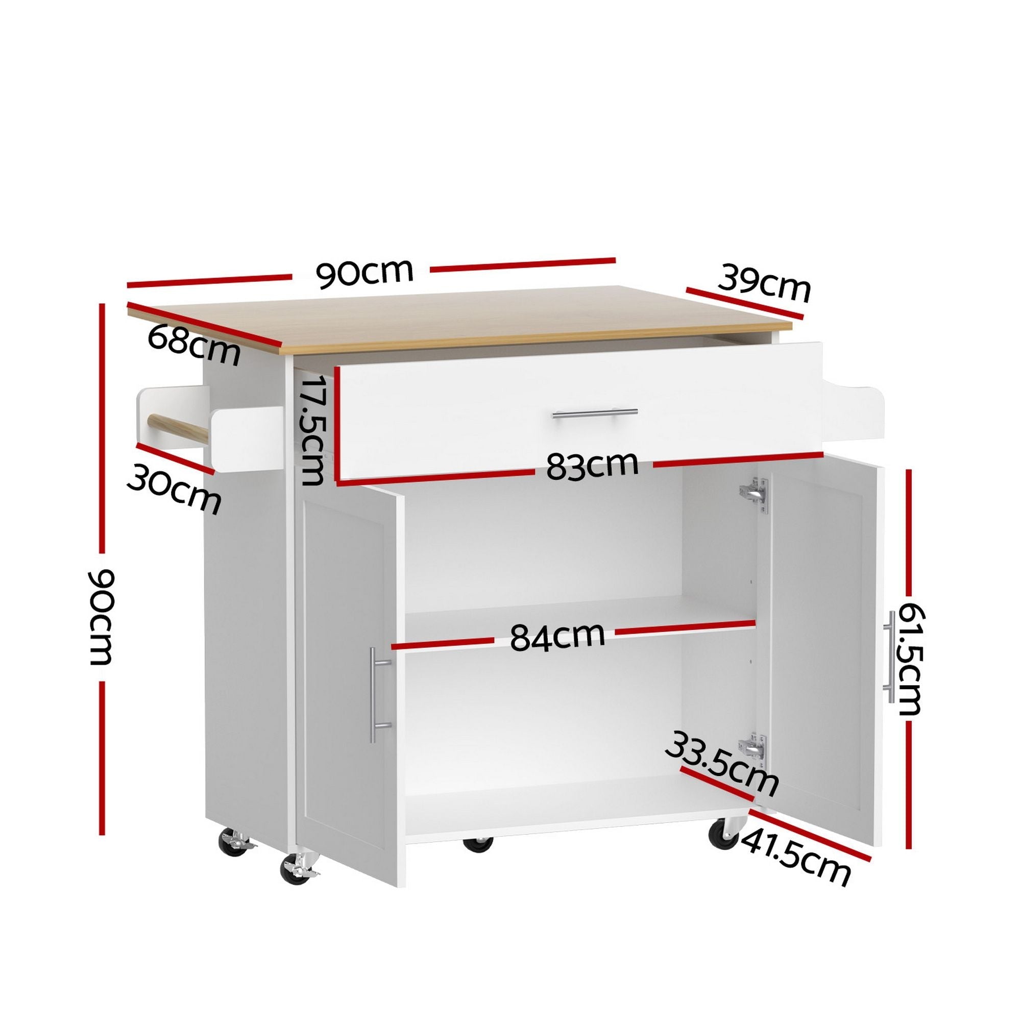 Kitchen Island Trolley Rolling Serving Cart Storage Drawer Cabinet 90cm White - Furniture > Dining > Kitchen & Dining Trolleys - Rivercity House & Home Co. (ABN 18 642 972 209) - Affordable Modern Furniture Australia
