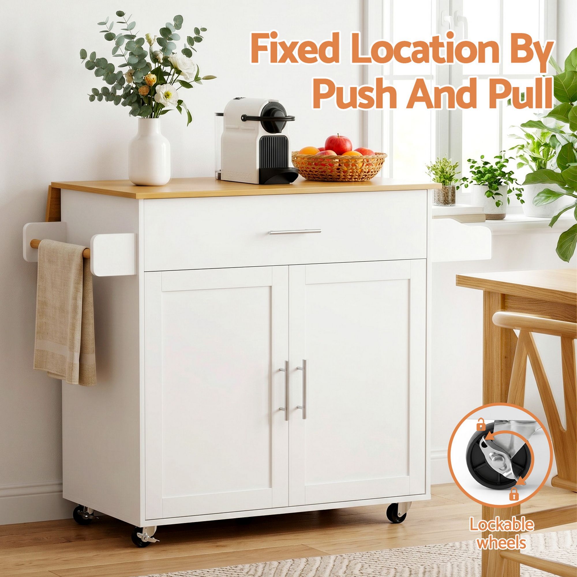 Kitchen Island Trolley Rolling Serving Cart Storage Drawer Cabinet 90cm White - Furniture > Dining > Kitchen & Dining Trolleys - Rivercity House & Home Co. (ABN 18 642 972 209) - Affordable Modern Furniture Australia
