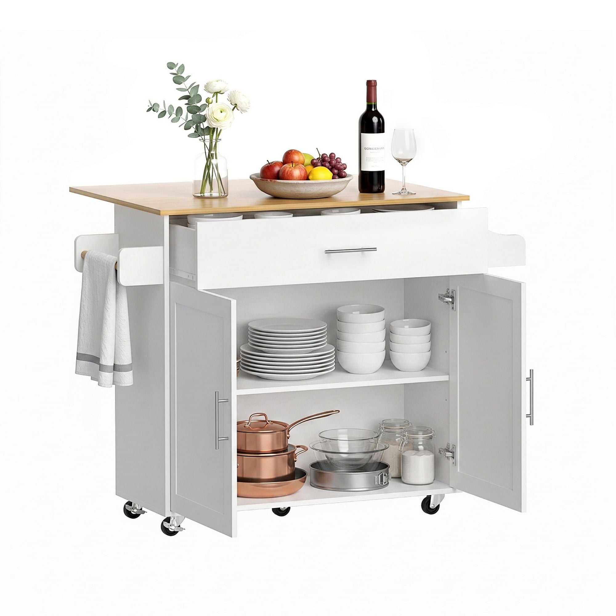Kitchen Island Trolley Rolling Serving Cart Storage Drawer Cabinet 90cm White - Furniture > Dining > Kitchen & Dining Trolleys - Rivercity House & Home Co. (ABN 18 642 972 209) - Affordable Modern Furniture Australia