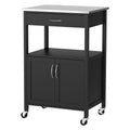 Kitchen Island Trolley Rolling Serving Cart with Drawer and Cupboard 60cm - Black Silver