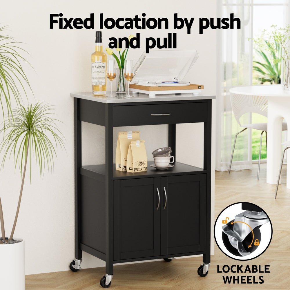 Kitchen Island Trolley Rolling Serving Cart Storage Drawer Cupboard 60cm - Furniture > Dining > Kitchen & Dining Trolleys - Rivercity House & Home Co. (ABN 18 642 972 209) - Affordable Modern Furniture Australia