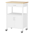 Kitchen Island Trolley with Rolling Casters, Drawer & Cupboard 60cm - White Oak