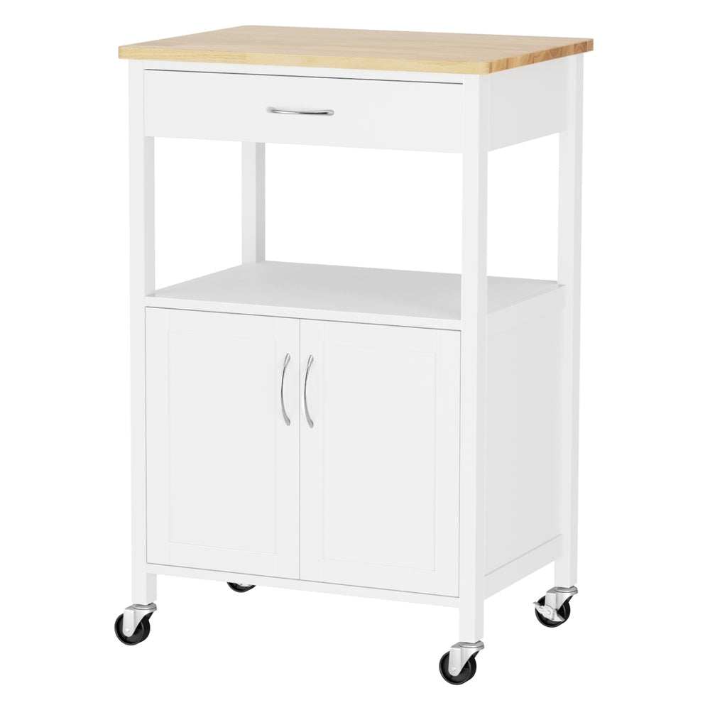 Kitchen Island Trolley with Rolling Casters, Drawer & Cupboard 60cm - White Oak - Furniture > Dining > Kitchen & Dining Trolleys - Rivercity House & Home Co. (ABN 18 642 972 209) - Affordable Modern Furniture Australia