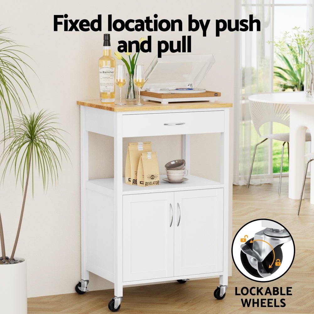 Kitchen Island Trolley with Rolling Casters, Drawer & Cupboard 60cm - White Oak - Furniture > Dining > Kitchen & Dining Trolleys - Rivercity House & Home Co. (ABN 18 642 972 209) - Affordable Modern Furniture Australia