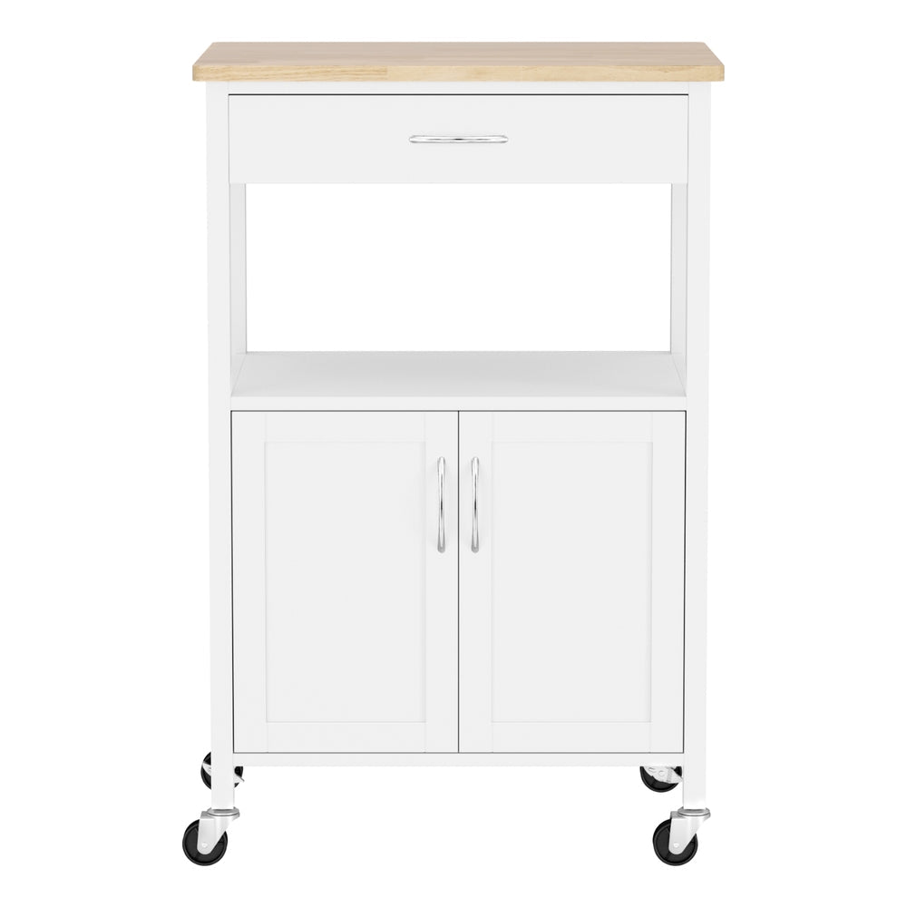 Kitchen Island Trolley with Rolling Casters, Drawer & Cupboard 60cm - White Oak - Furniture > Dining > Kitchen & Dining Trolleys - Rivercity House & Home Co. (ABN 18 642 972 209) - Affordable Modern Furniture Australia