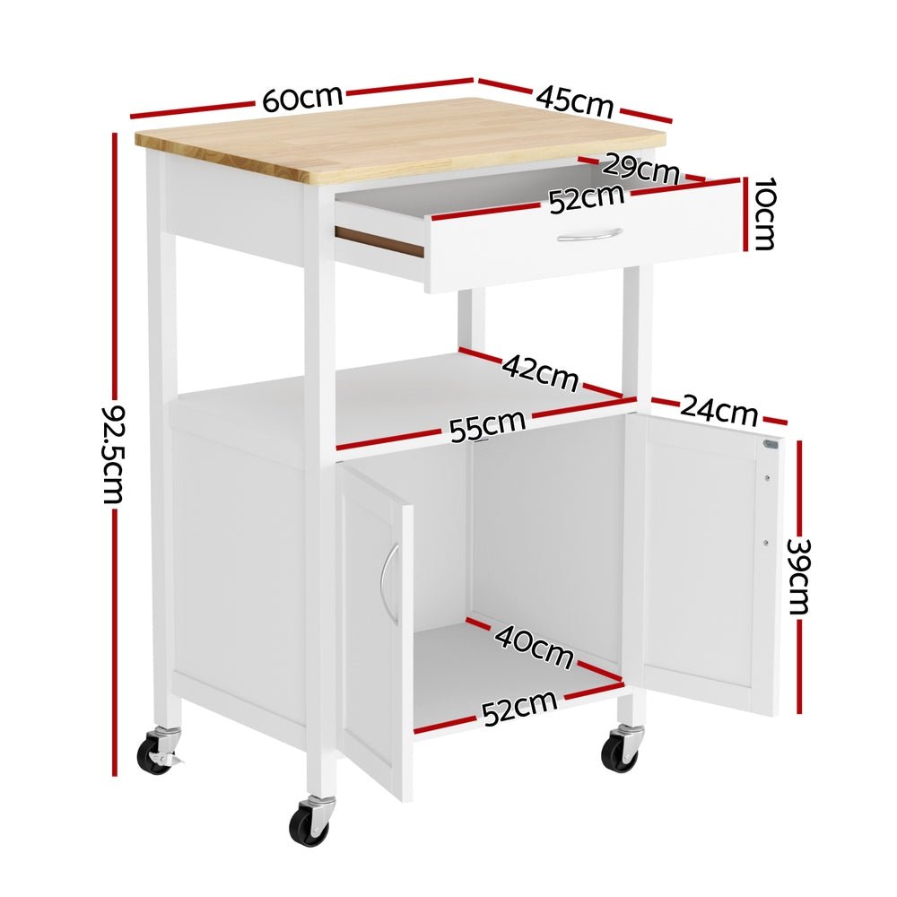 Kitchen Island Trolley with Rolling Casters, Drawer & Cupboard 60cm - White Oak - Furniture > Dining > Kitchen & Dining Trolleys - Rivercity House & Home Co. (ABN 18 642 972 209) - Affordable Modern Furniture Australia