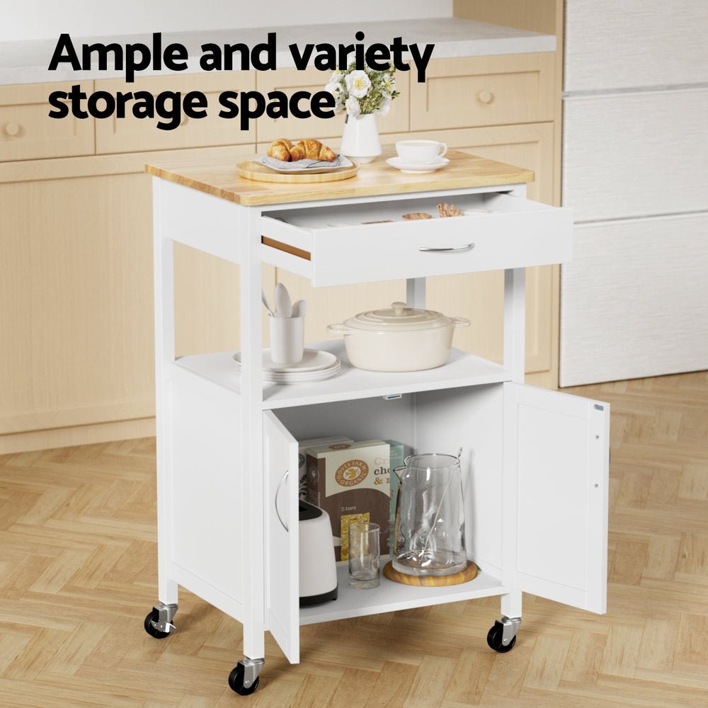 Kitchen Island Trolley with Rolling Casters, Drawer & Cupboard 60cm - White Oak - Furniture > Dining > Kitchen & Dining Trolleys - Rivercity House & Home Co. (ABN 18 642 972 209) - Affordable Modern Furniture Australia