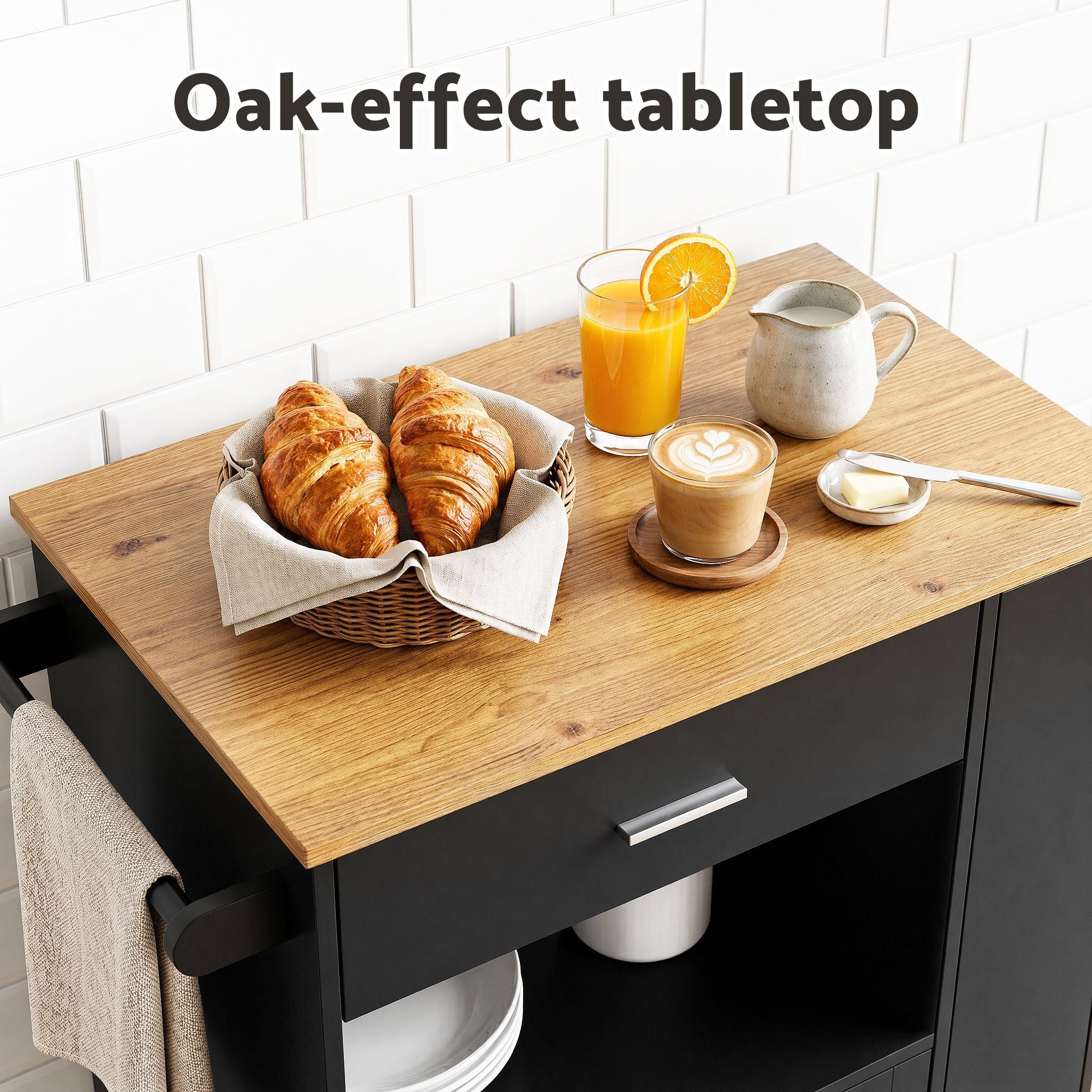 Kitchen Island Trolley with Rolling Serving Cart, Storage Shelf, and Towel Rack - White Pine - Furniture > Dining > Kitchen & Dining Trolleys - Rivercity House & Home Co. (ABN 18 642 972 209) - Affordable Modern Furniture Australia