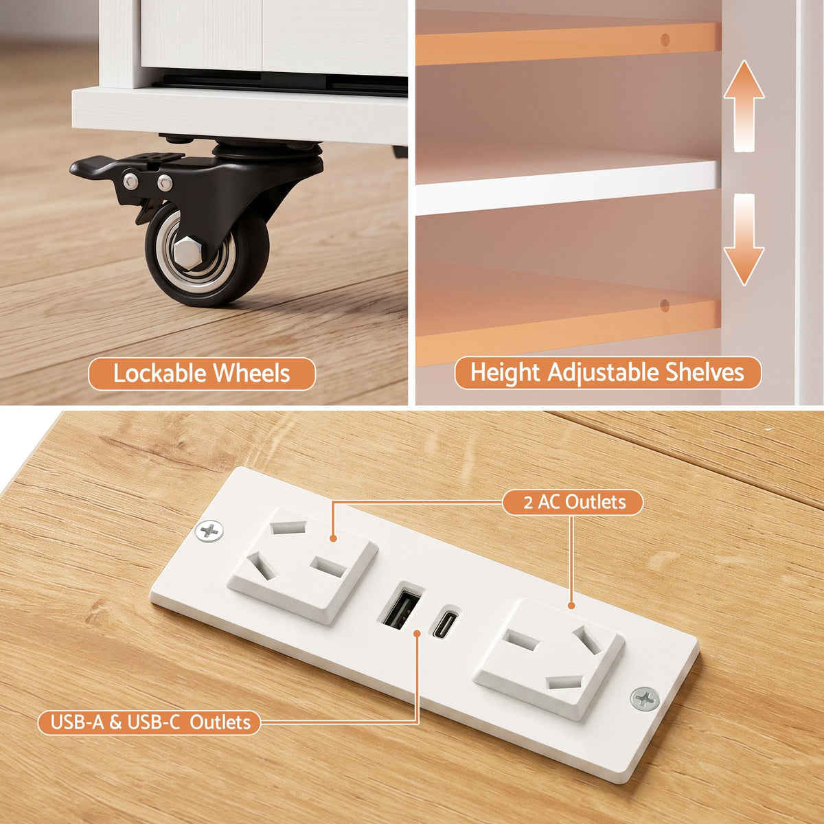Kitchen Island Trolley with Storage Drawers and Rolling Cabinet 100cm - White Pine - Furniture > Dining > Kitchen & Dining Trolleys - Rivercity House & Home Co. (ABN 18 642 972 209) - Affordable Modern Furniture Australia