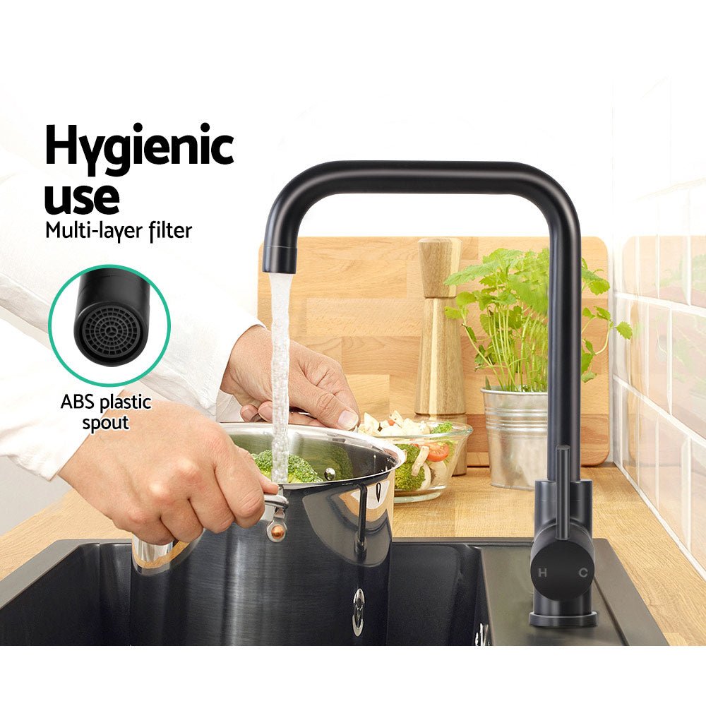 Kitchen Mixer Tap Mixer Rectangle Sink Faucet Basin Laundry Black - Furniture > Bathroom > Tap & Sink Accessories - Rivercity House & Home Co. (ABN 18 642 972 209) - Affordable Modern Furniture Australia