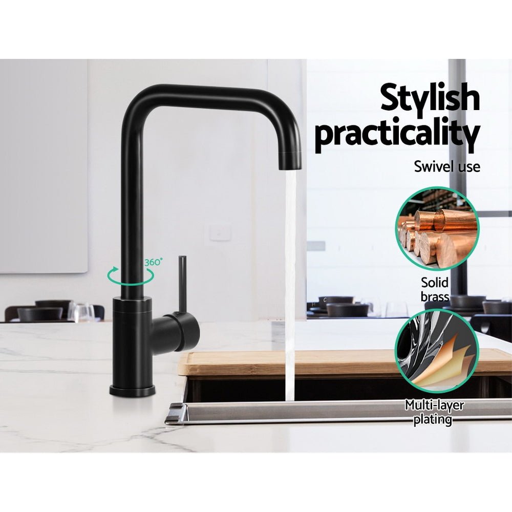 Kitchen Mixer Tap Mixer Rectangle Sink Faucet Basin Laundry Black - Furniture > Bathroom > Tap & Sink Accessories - Rivercity House & Home Co. (ABN 18 642 972 209) - Affordable Modern Furniture Australia
