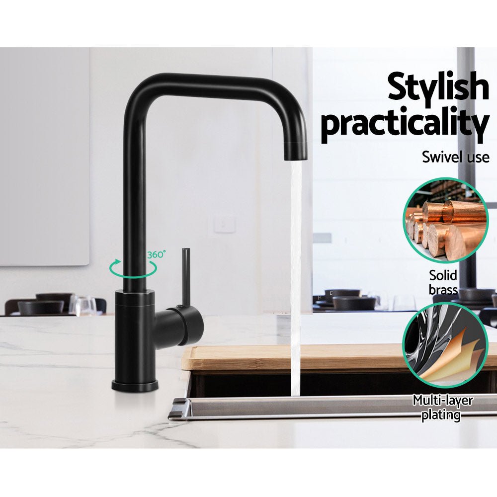 Kitchen Mixer Tap Mixer Rectangle Sink Faucet Basin Laundry Black - Furniture > Bathroom > Tap & Sink Accessories - Rivercity House & Home Co. (ABN 18 642 972 209) - Affordable Modern Furniture Australia