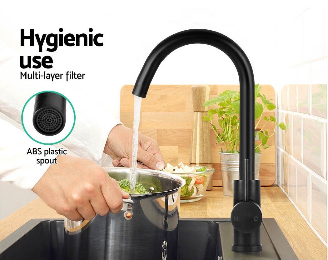 Kitchen Mixer Tap Mixer Round Sink Faucet Basin Laundry Black - Furniture > Bathroom > Tap & Sink Accessories - Rivercity House & Home Co. (ABN 18 642 972 209) - Affordable Modern Furniture Australia
