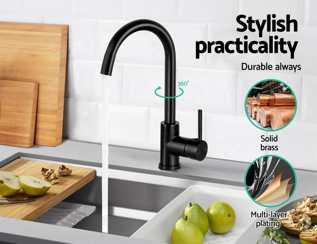 Kitchen Mixer Tap Mixer Round Sink Faucet Basin Laundry Black - Furniture > Bathroom > Tap & Sink Accessories - Rivercity House & Home Co. (ABN 18 642 972 209) - Affordable Modern Furniture Australia