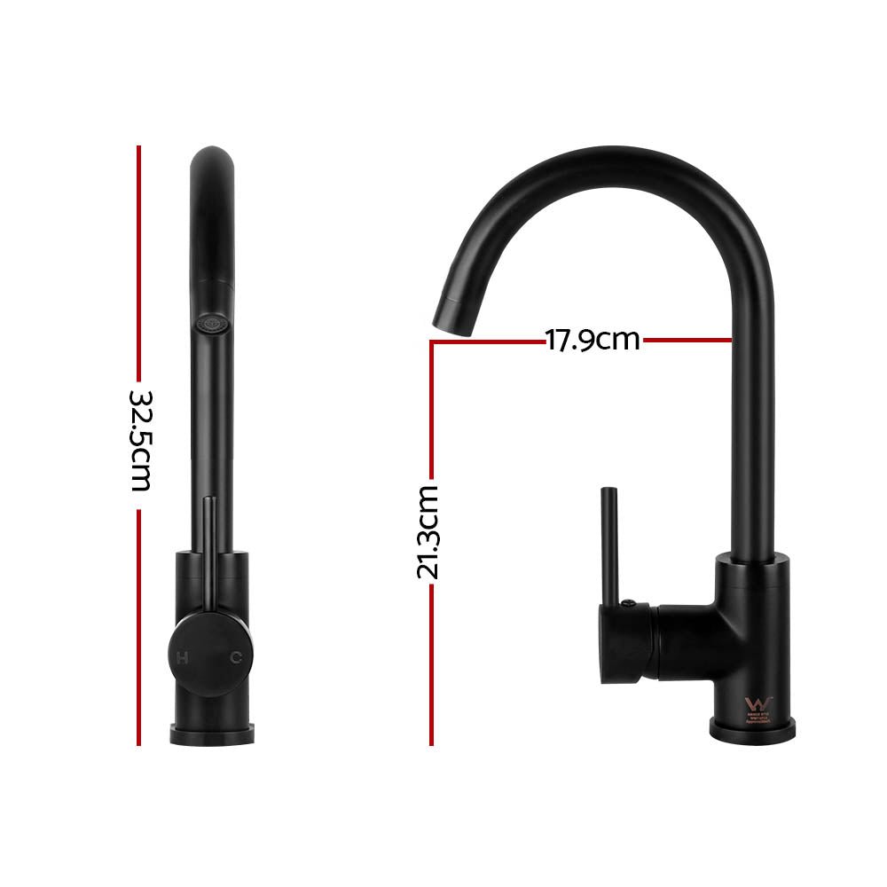 Kitchen Mixer Tap Mixer Round Sink Faucet Basin Laundry Black - Furniture > Bathroom > Tap & Sink Accessories - Rivercity House & Home Co. (ABN 18 642 972 209) - Affordable Modern Furniture Australia