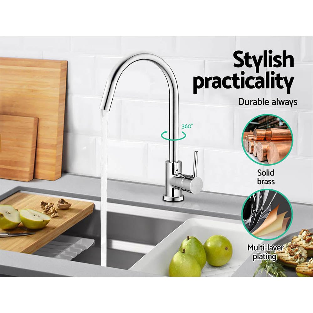 Kitchen Mixer Tap Mixer Round Sink Faucet Basin Laundry Chrome - Furniture > Bathroom > Tap & Sink Accessories - Rivercity House & Home Co. (ABN 18 642 972 209) - Affordable Modern Furniture Australia