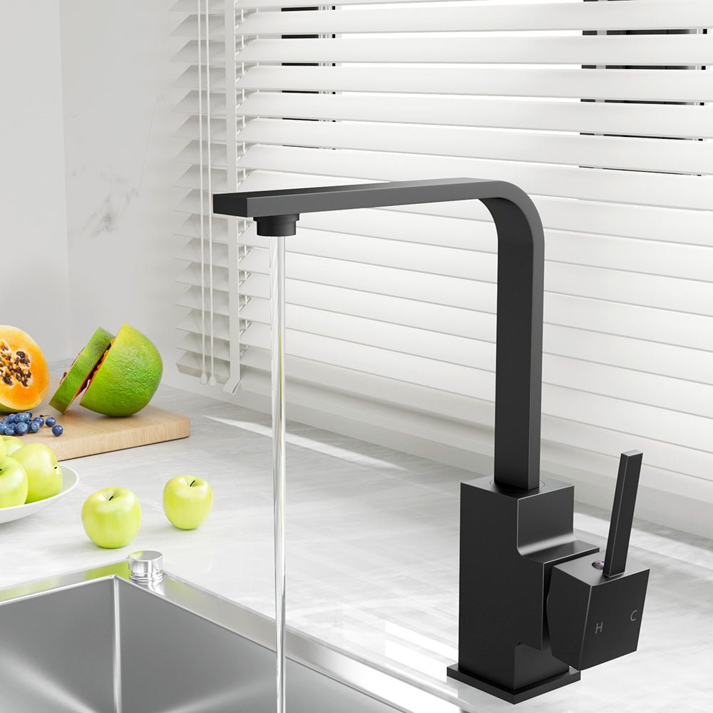 Kitchen Mixer Tap Mixer Square Sink Faucet Basin Laundry Black - Furniture > Bathroom > Tap & Sink Accessories - Rivercity House & Home Co. (ABN 18 642 972 209) - Affordable Modern Furniture Australia