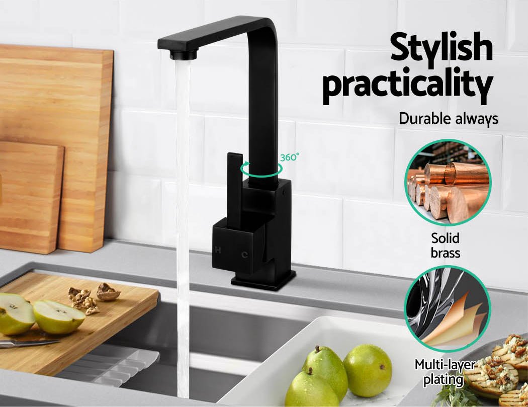 Kitchen Mixer Tap Mixer Square Sink Faucet Basin Laundry Black - Furniture > Bathroom > Tap & Sink Accessories - Rivercity House & Home Co. (ABN 18 642 972 209) - Affordable Modern Furniture Australia